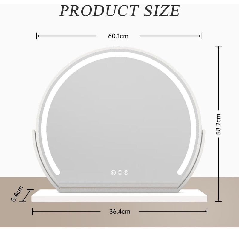 YOSHOOT BYBYME Round Vanity Mirror 55 X 60 Cm Dressing Table Mirror With Lights,_voghion.com