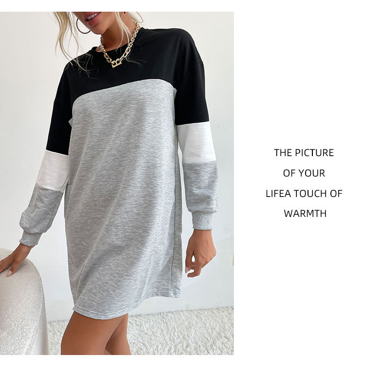 Gonna felpata abbinata ai colori a maniche lunghe da donna, nuova moda autunno 2023_voghion.com