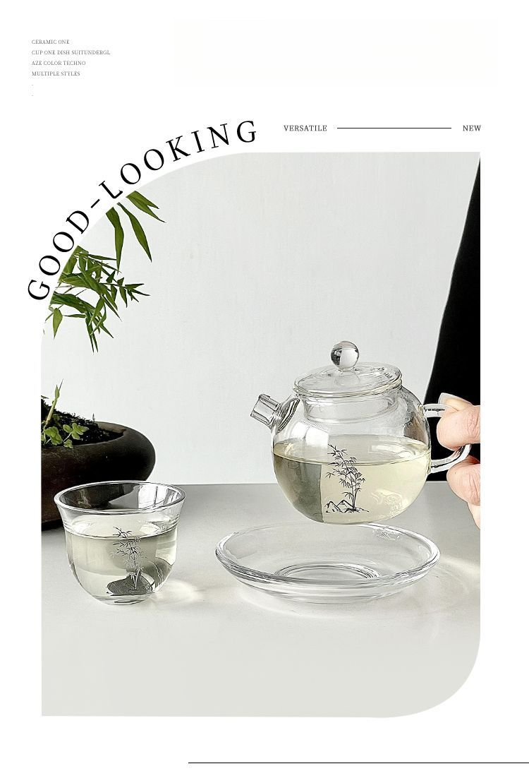 Théière en verre et bambou de style chinois, idéale pour la maison, théière saine et résistante à la chaleur avec filtre._voghion.com