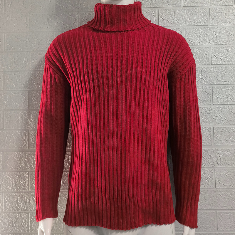 Herenkleding coltrui heren effen kleur slanke gebreide top 2024 herfst en winter nieuwe trui modieuze herenkleding_voghion.com