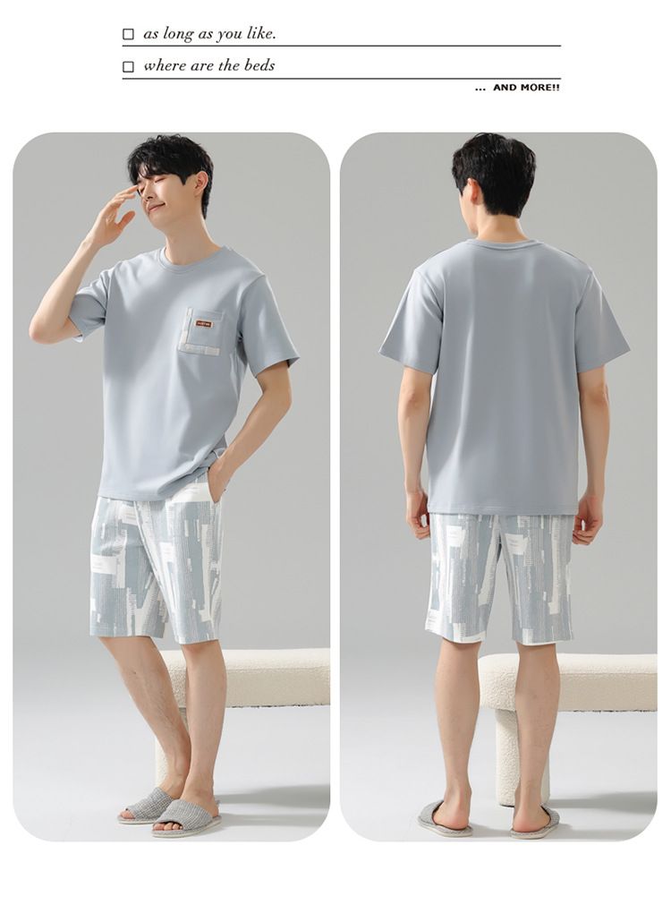 Sommerpyjama Herren Reine Baumwolle Dünn Schlichte Lässige Oberbekleidung Rundhals Pullover Kurzarm Shorts Baumwolle Heimkleidung Set_voghion.com
