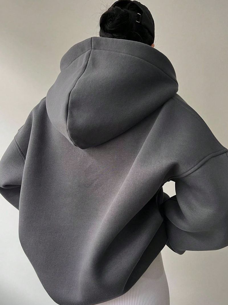 Women's Clothing Sweatshirt Solid Color Long Sleeve Hooded Solid Color Loose Sweater Women's Top_voghion.com