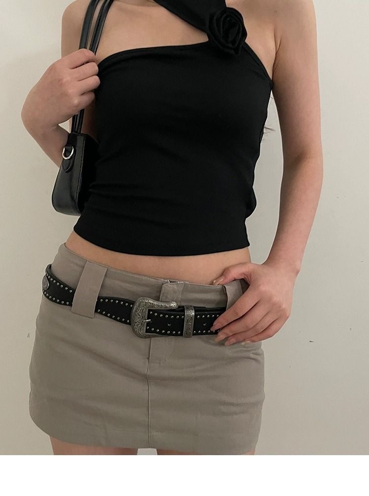 American Retro Belt Women's New Rivet Punk Style Belt Versatile With Jeans Belt Personalized Black_voghion.com