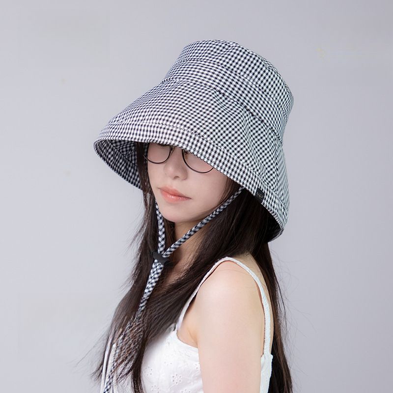 2025 New Fashion Houndstooth Fisherman Hat, Women's, Summer Wide-brimmed Protective Sun Hat, Small Fragrance Style_voghion.com