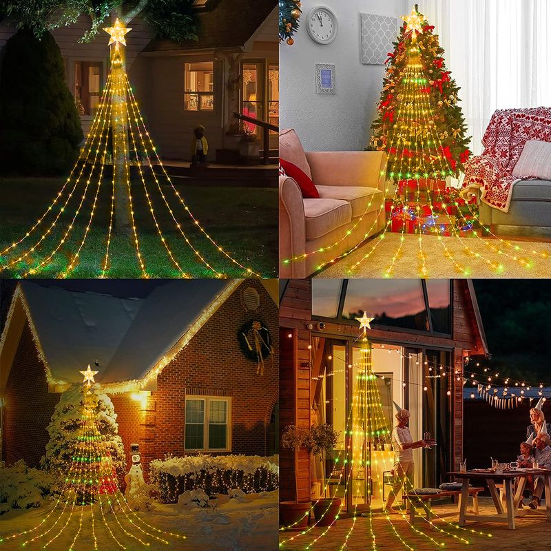 Christmas Pentagram Waterproof String Light Solar Outdoor Festivals Decorations 3M/2M Led Fairy Lamp 8 Modes Family Party Holida_voghion.com