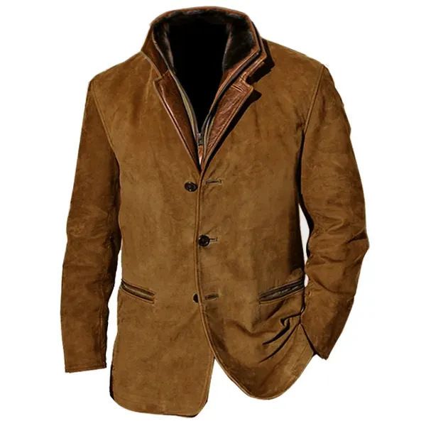 Abbigliamento maschile Moda retrò Giacca Uomo Casual Cappotto Risvolto Cuciture Colore Contrasto Top_voghion.com
