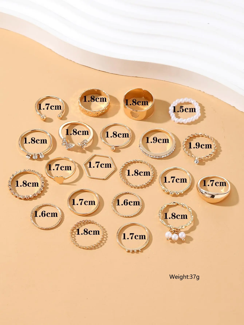 Ready Stock 23pcs/Set Vintage Heart Butterfly Rings Set For Women Fashion Gold Color Geometric Hollow Finger Ring Wedding Party_voghion.com
