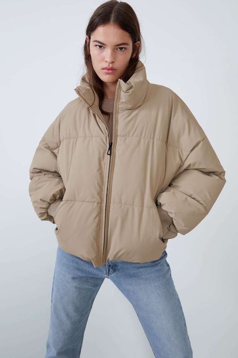 Damen-Pufferjacke für Herbst & Winter – gemütlicher, übergroßer Steppmantel mit Stehkragen, leichte, warme Oberbekleidung (Khaki, Schwarz, Beige, Camel)_voghion.com