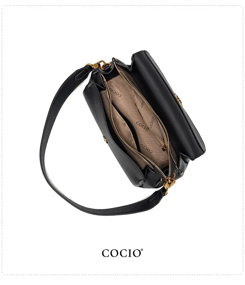 Borsa a tracolla vintage in pelle da donna con tracolla larga e casual, nuova di zecca, firmata COCIO_voghion.com