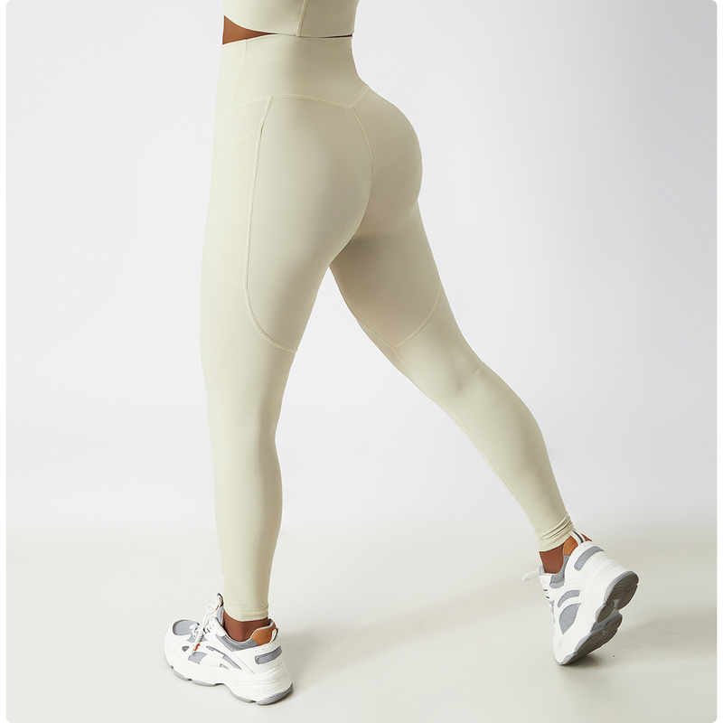 Vêtements pour femmes Pantalon de yoga respirant taille haute pour levage des hanches Portez un pantalon de sport serré avec poche, un pantalon de fitness à séchage rapide_voghion.com