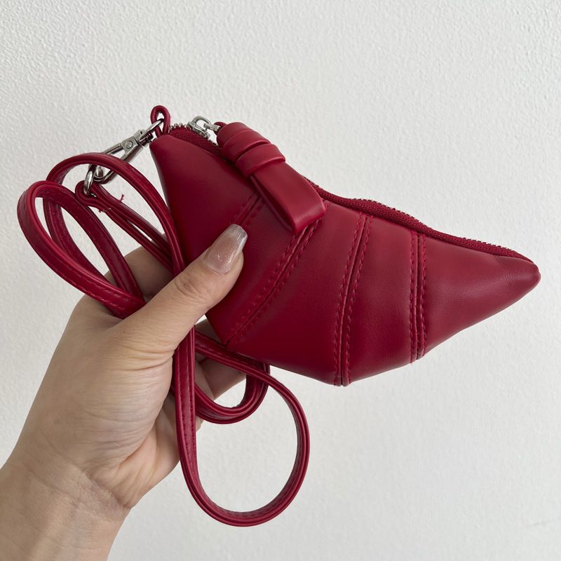 Halter Neck Coin Purse Cute Croissant Design Sense Niche Mini Shaped Crossbody Lipstick Earphone Small Bag_voghion.com