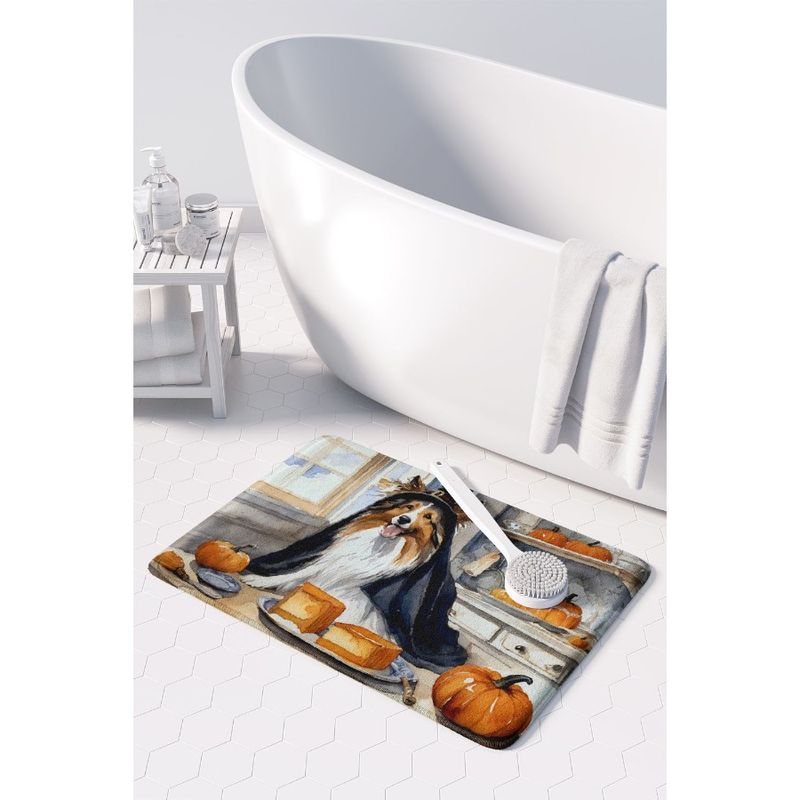 Tappeto da cucina con zucche Sheltie, cuscino in schiuma lavabile in lavatrice, comfort autunnale o da bagno, tappetino da cucina, memory foam anti-fatica_voghion.com