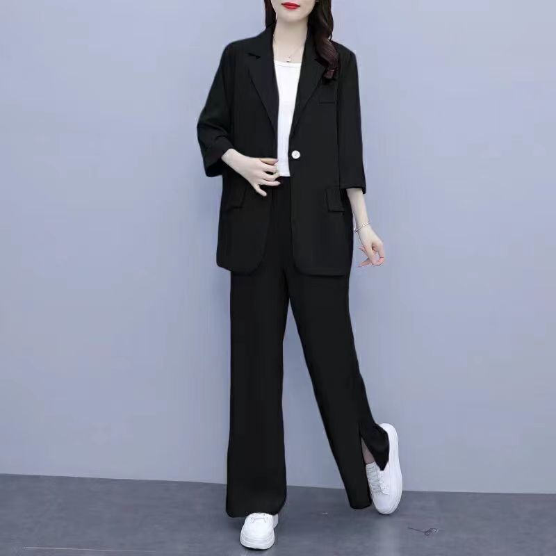Women's Clothing Large Size Spring And Summer New Fashionable Small Suit Thin Jacket Leisure Loose Slim Two Piece Suit_voghion.com