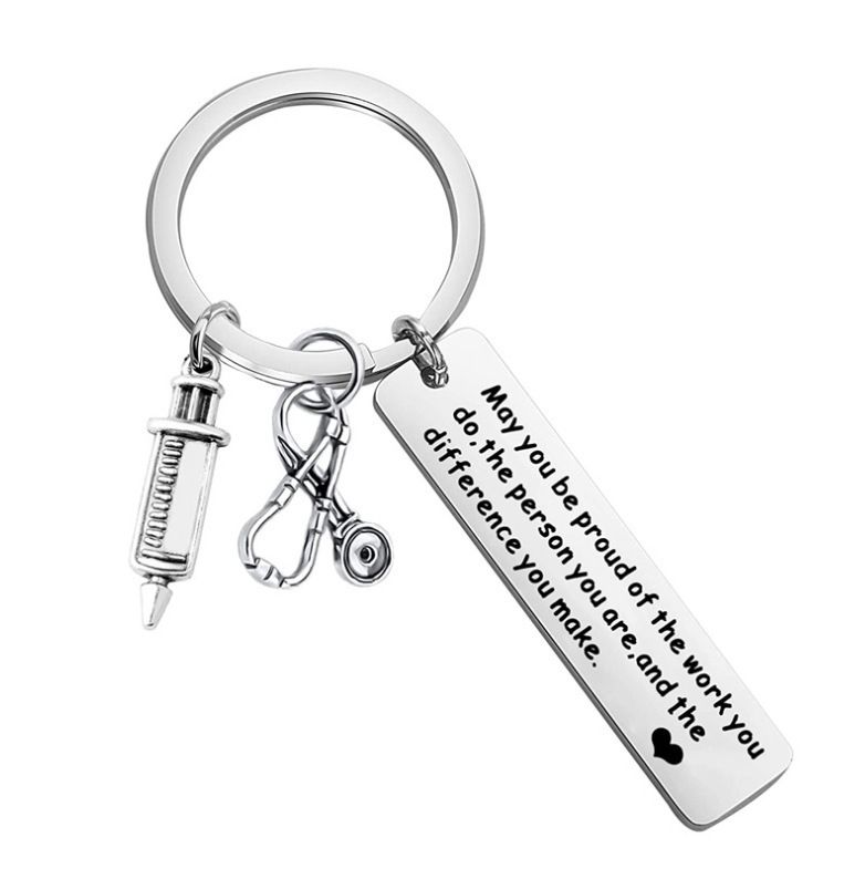 Portachiavi in acciaio inossidabile con siringa con logo medico per studenti di medicina, regalo per la giornata degli infermieri. Che tu possa essere orgoglioso._voghion.com