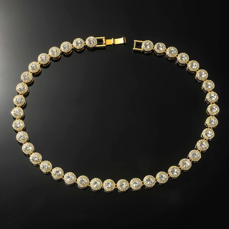 Collana hip hop con strass rotondi. Collana hip hop da uomo alla moda e alla moda con cuciture piene di diamanti._voghion.com