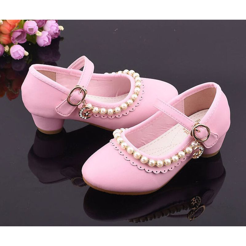 Abito da principessa Festa di matrimonio Tacco alto con perle Scarpe da ballo per bambine Sandali glitterati Scintillanti_voghion.com