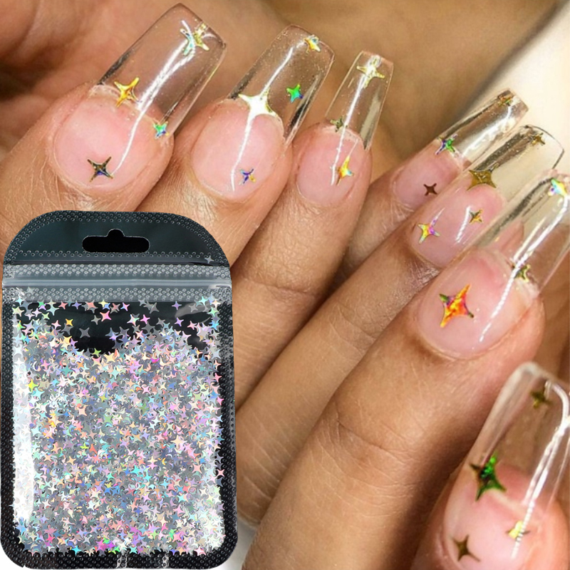 4mm Sternform Nagelglitzer Pailletten Laser Silber Gold Rot PET Nagelpailletten für DIY Maniküre Dekorationen Desig_voghion.com
