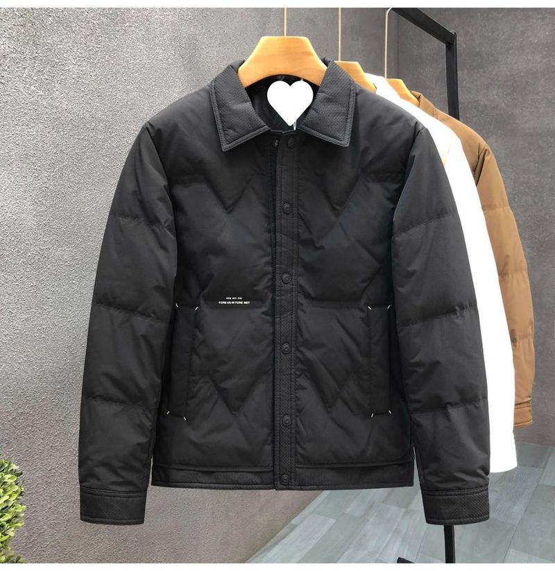 Men's Lightweight Winter Puffer Jacket With Notched Lapel, Stylish Short Coat, Thickened Insulation For Extreme Cold (-50°C), Black/White/Coffee_voghion.com