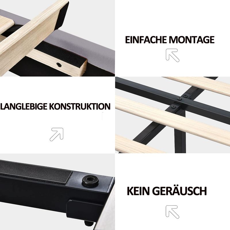 Polsterbett 140x200cm, Schwebebett Mit LED, Kopfteil, Leinen Grau_voghion.com