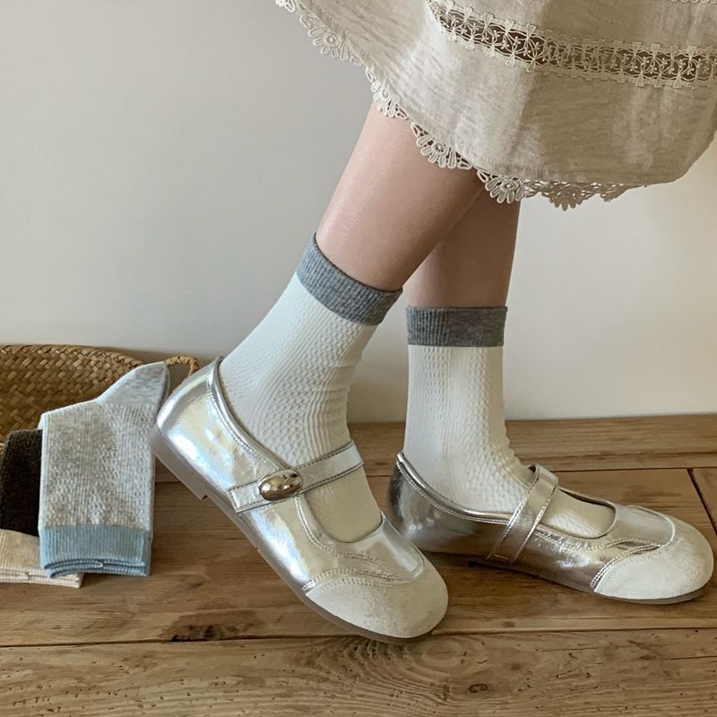 Women's Casual Knit Socks With Seamless Toe, Breathable Cotton Blend, Striped Pattern, Medium Cuff, Comfortable For All Seasons_voghion.com