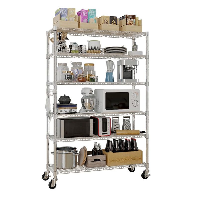 6 Tier Removable And Freely Adjustable NSF Certified Wire Shelving Unit With Wheels Heavy Duty Metal Storage Rack For Kitchen Garage Pantry Commerci_voghion.com
