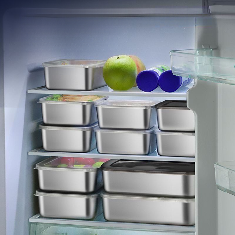 Stainless Steel Food Storage Container Small Square Kitchen Basin Luncheon Meat With Lid Freezing Divider Box Frozen_voghion.com