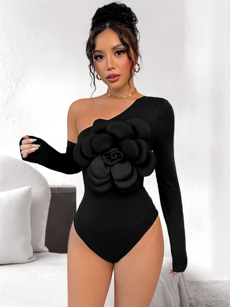 2025 New Elegant And Sexy Three-dimensional Decorative One-shoulder Off-the-shoulder Solid-color Tights_voghion.com