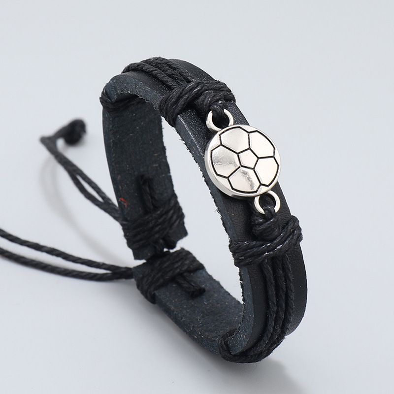 Bracelet de supporter de football en cuir tissé à la main – Bracelet noir pour homme_voghion.com