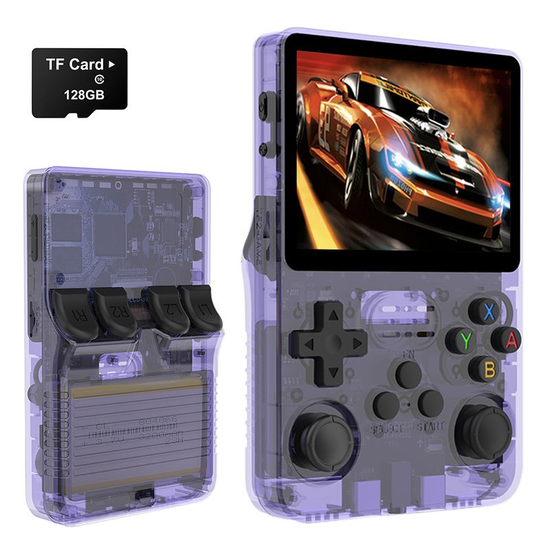 R36S Retro-Handheld-Spielkonsole, Linux-System, 3,5-Zoll-IPS-Bildschirm, Videospielmaschine, 64/128 GB, 10.000 Spiele + EVA-Hartschalenkoffer_voghion.com