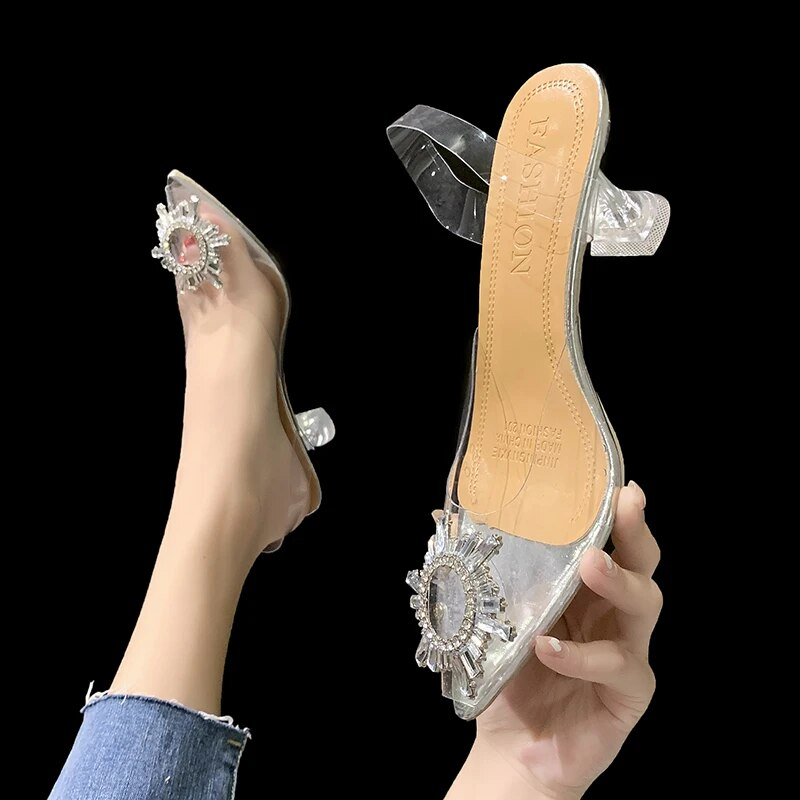 Primavera e autunno moda nuovo matrimonio sexy banchetto trasparente comodi tacchi alti da donna in cristallo Zapatos_voghion.com