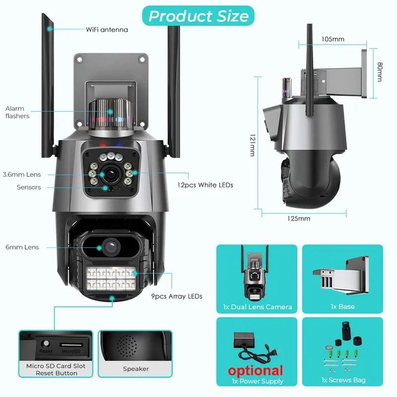 RSCAMTOM 6MP Dual-Lens Outdoor Security Camera With WiFi, IP65 Waterproof, Full Color Night Vision, 3.6mm Lens, TF Card Storage,_voghion.com