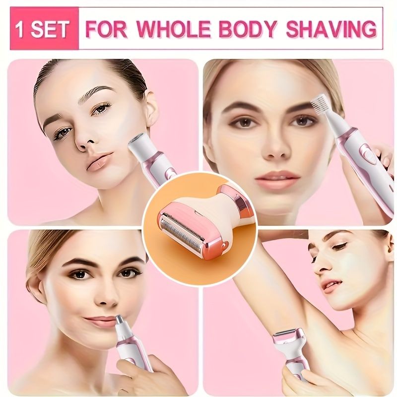 4-in-1 Electric Razor Women Rechargeable Painless Hair Trimmer For Face Nose Legs Underarm Bikini Portable Grooming Kit_voghion.com
