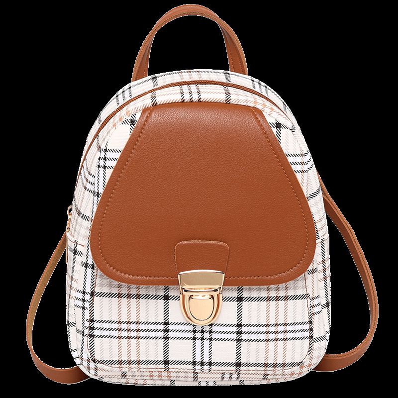 Women's Backpack 2024 New Plaid Color Matching Lock Cylinder Shoulder Bag For Women_voghion.com