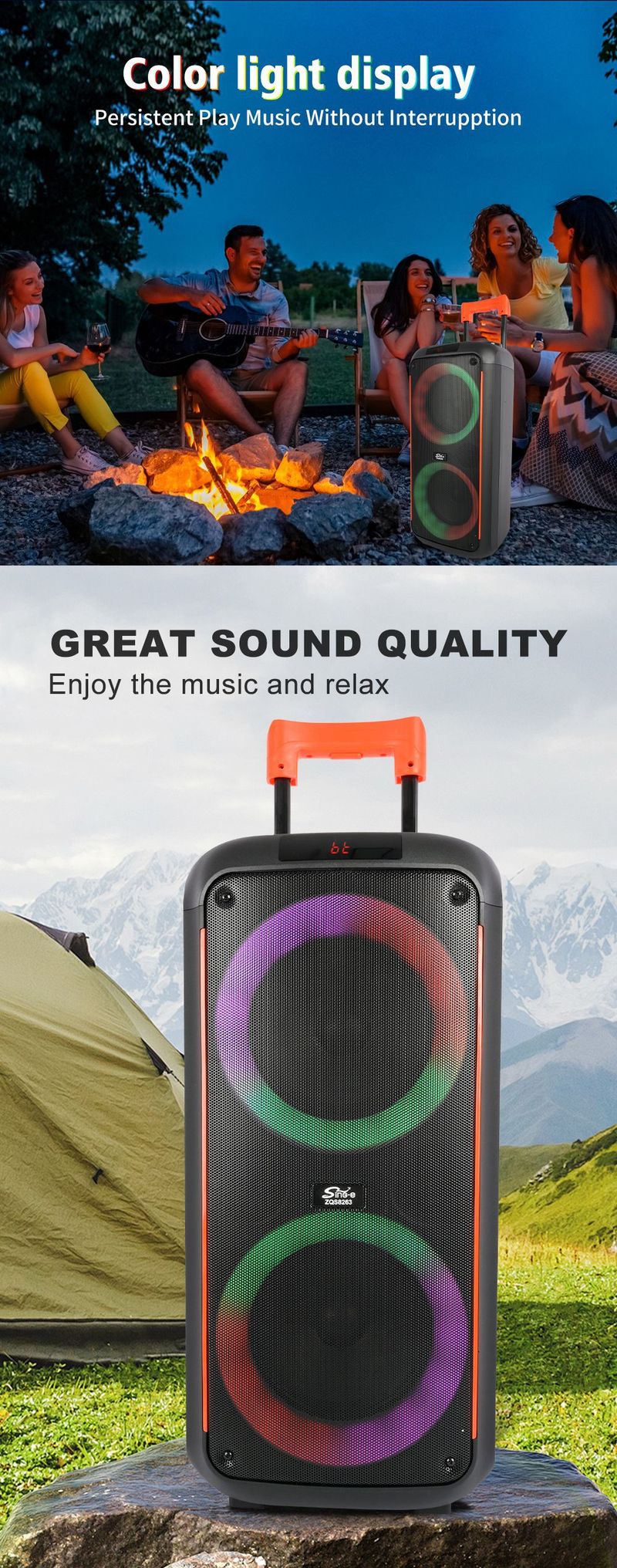 SING-E ZQS8262 Bærbar udendørs trolley Bluetooth Audio Party Party Subwoofer med stor volumen_voghion.com