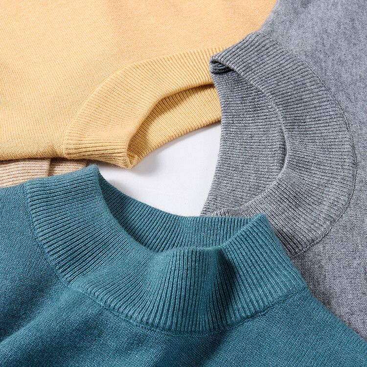 Herrenbekleidung Live-Übertragung Halbrollkragen Langarm-Strickpullover Herren Herbst und Winter Neues einfarbiges warmes Unterhemd Herren_voghion.com