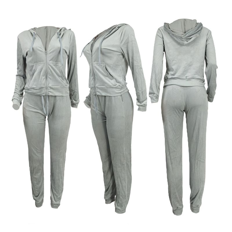 Damenbekleidung neue Mode lässig Silberfuchs Wolle Strickjacke zweiteiliger Anzug Samt Hose Sets_voghion.com