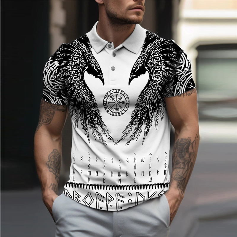 Men's fashion short-sleeved thin Polo shirt vintage striped print casual lapel pullover summer_voghion.com