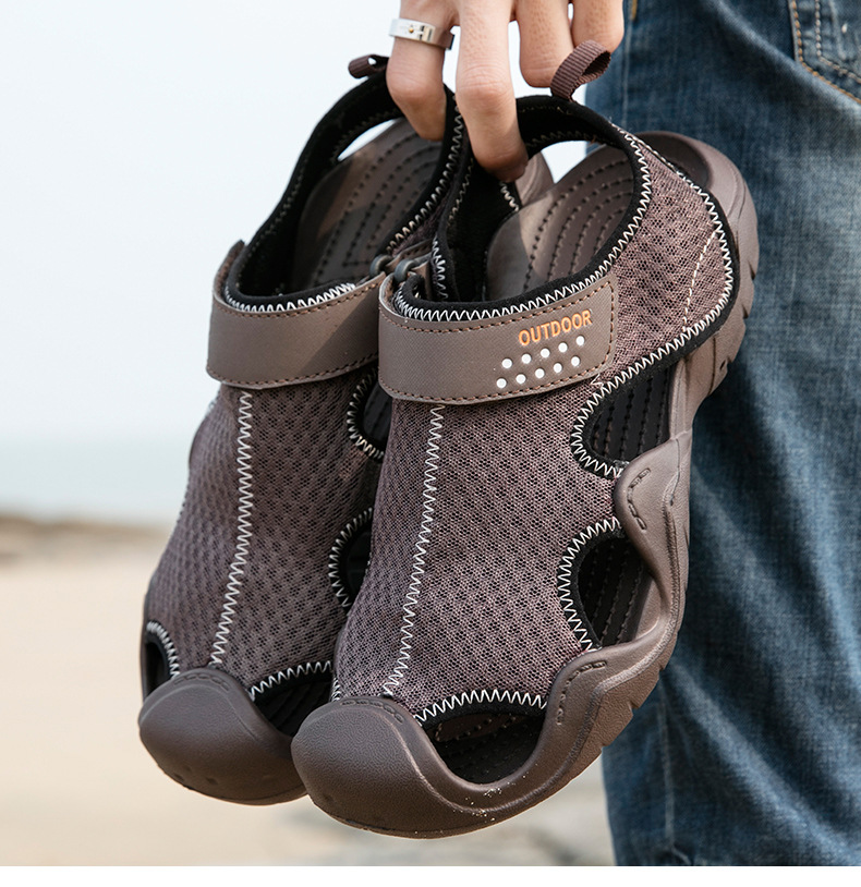 Män Closed Toe Walking Sandal Sommar Strandskor Utomhus Justerbar Komfort Lättviktsvandring_voghion.com