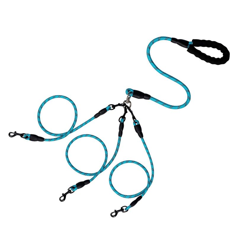 Pet Supplies Reflective Nylon One-to-Two Three Leash Anti-Tangle Multi-Head Detachable Dog Rope_voghion.com