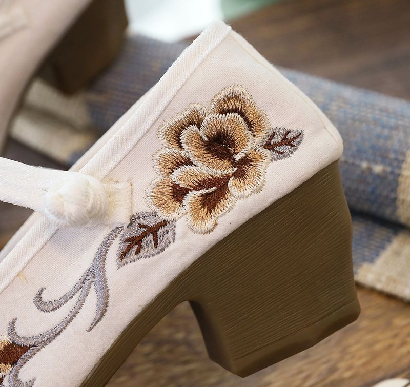 Scarpe da ballo Mary Jane in tessuto ricamato da donna, con tacco alto e spesso, con tacco quadrato singolo_voghion.com