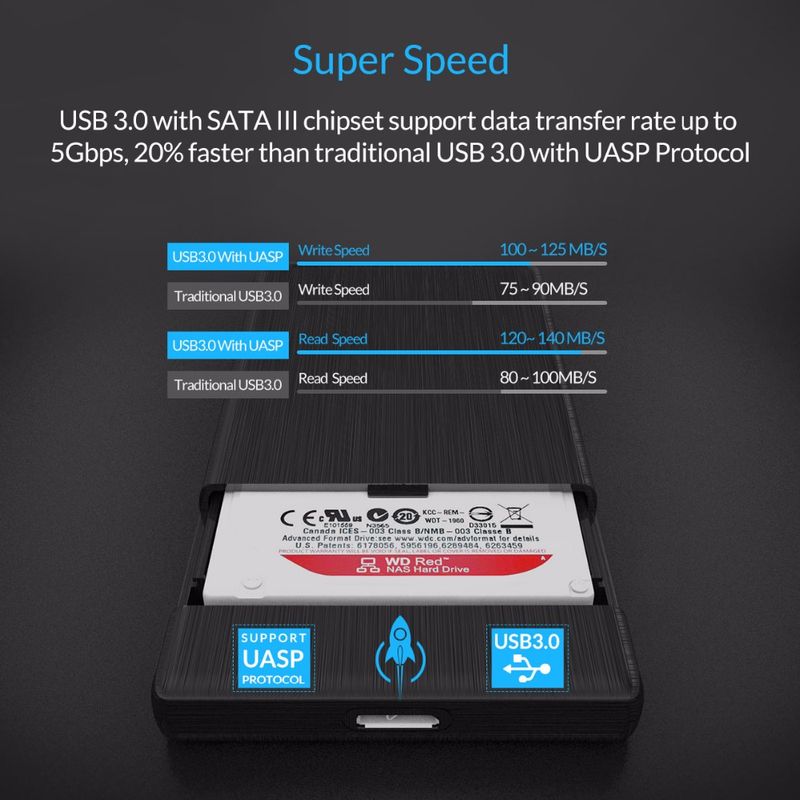 ORICO 2,5" USB 3.0 SATA HDD Box HDD Hard Disk Drive Ekstern HDD kabinett Svart etui_voghion.com