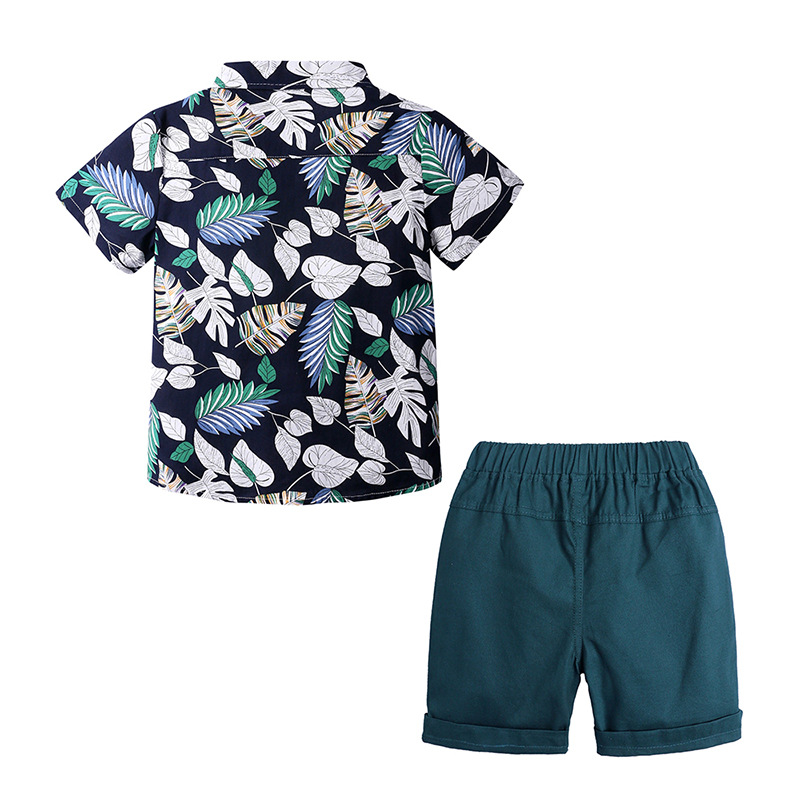 Mother&Kids Completo estivo per bambini Camicia a maniche corte stampata per ragazzi Set di due pezzi_voghion.com