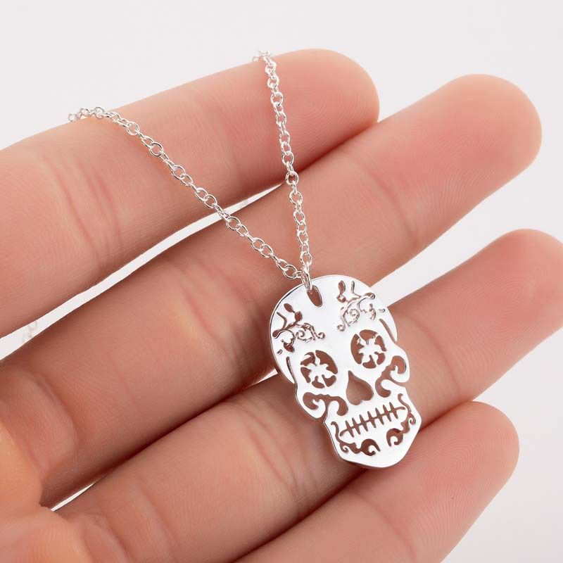 Vintage Horror ausgehöhlte Anhänger Halskette Unisex mexikanischen Schädel Schlüsselbein Kette Ornament Halloween Geschenk_voghion.com