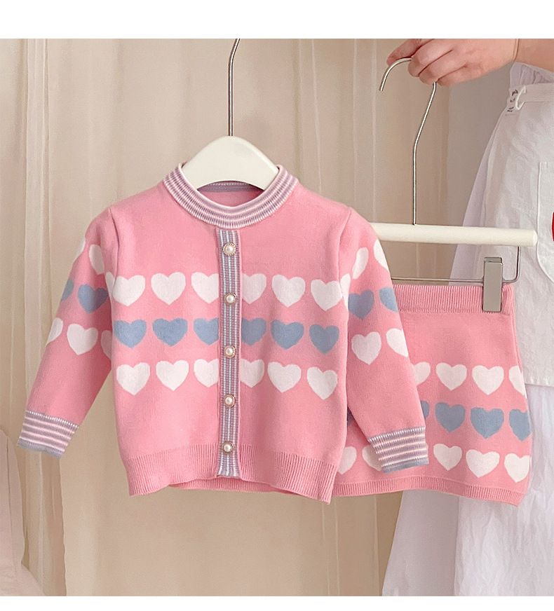 JINYONG Filles Printemps Nouvel Amour Cardigan Enfants Bébé Pull Ensemble Deux Pièces Jupe_voghion.com