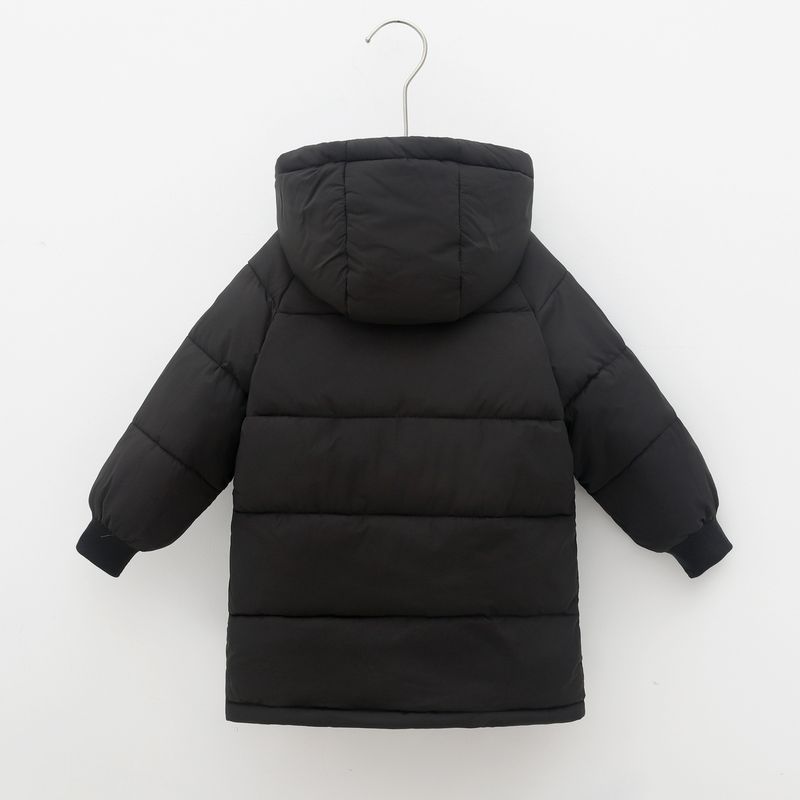 Giacca unisex in cotone di media lunghezza per bambini, con cappuccio e spessa (nero/bianco sporco/rosa/blu denim/bordeaux, 90-140 cm)_voghion.com