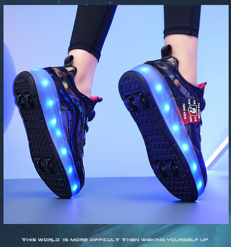 Kids Shoes New running shoes, girls' roller skates, small four-wheel detachable walking invisible luminous shoes_voghion.com