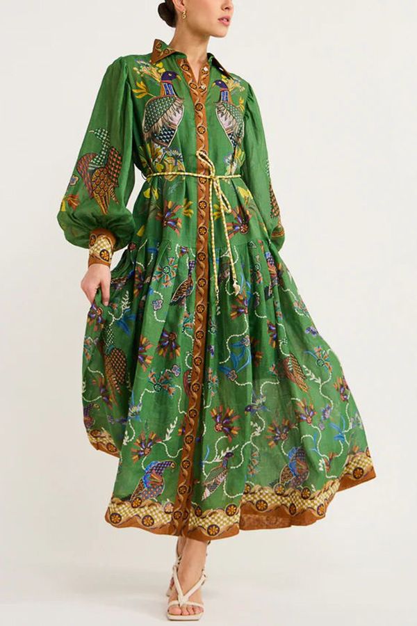 Abito da donna a maniche lunghe con stampa cardigan alla moda_voghion.com