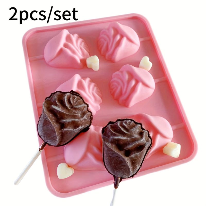 Lot de 2 moules en silicone antiadhésifs en forme de rose 3D pour la cuisson de gâteaux et de desserts, résistants aux hautes températures, décorations de chocolat pour la Saint-Valentin_voghion.com