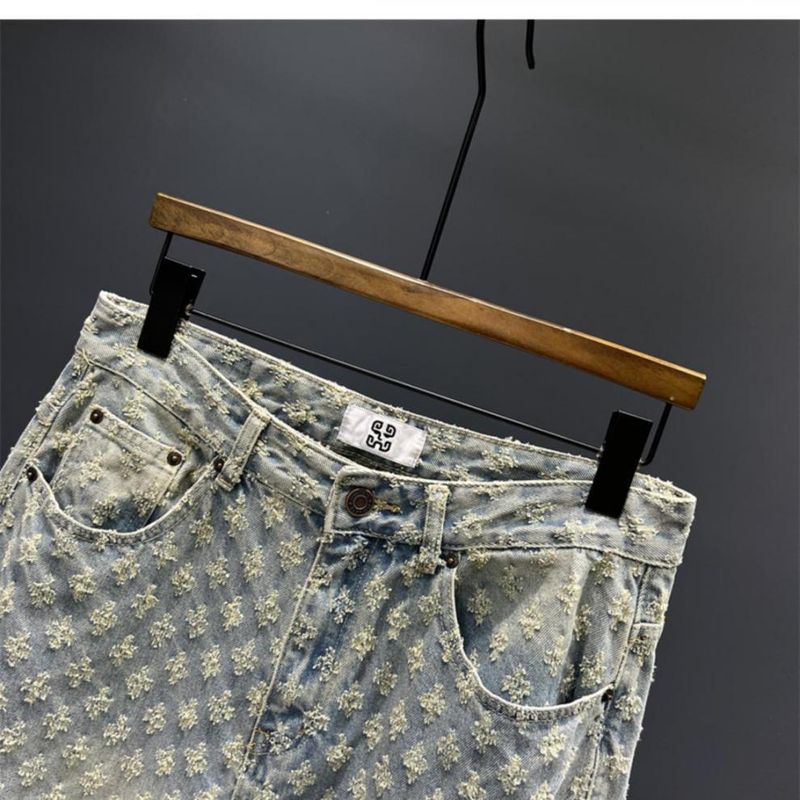 Vyriškos aprangos kelnės High Street Ins Madingos prekės ženklo žakardo viso dizaino džinsai Vyriškos laisvos plačios kelnės tendencija_voghion.com