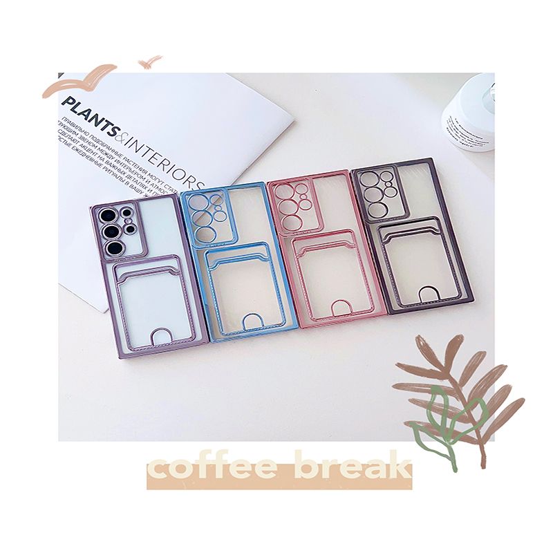 Transparent Card Slot Bag Plating Phone Cover For Samsung Galaxy S25 S24 S23 S22 S21 Ultra Plus S20 FE Note 20 Clear_voghion.com